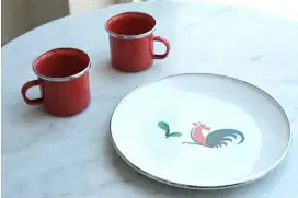 Enamel Red Set (1 Plate + 2 Mugs)