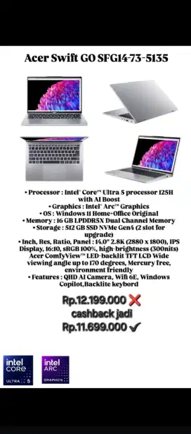 Jual laptop acer swift go SFG14-73-5135
