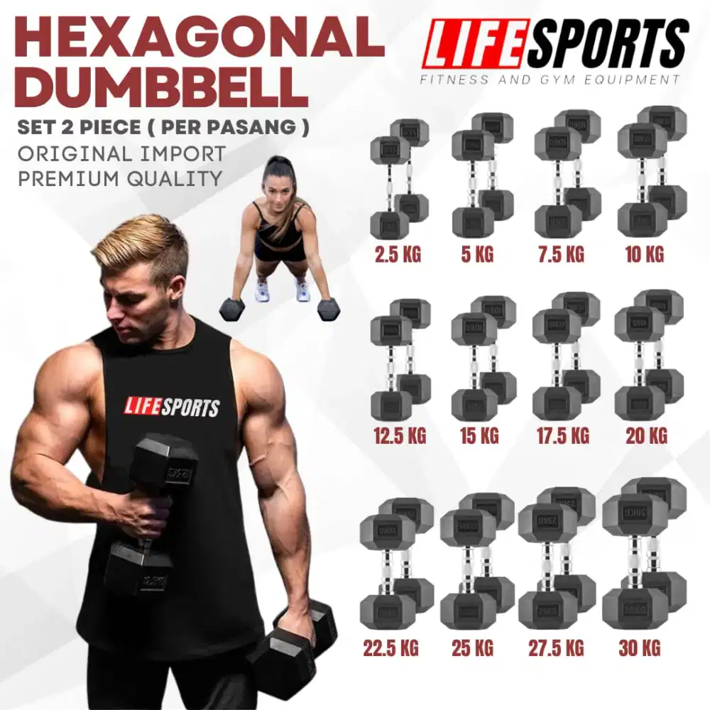 DUMMBEL HEXAGONAL 1KG/2.5KG/5KG/10KG