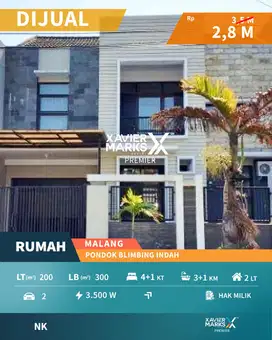 Dijual  Rumah Mewah Modern minimalis di main road PBI Araya Malang