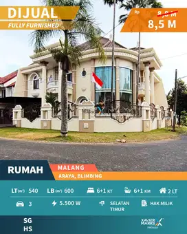 DIJUAL RUMAH MEWAH KLASIK FULL FURNISHED DI PERUMAHAN ELIT ARAYA