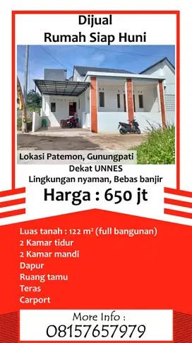 Dijual Cepat Rumah Gunung Pati Siap Huni Dekat UNNES
