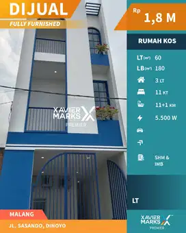 Dijual Cepat Rumah Kos 3 Lantai Strategis Area Kampus