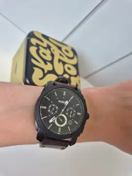 Jam Tangan Fossil FS4656 Chronograph Black Dial Brown Leather Strap