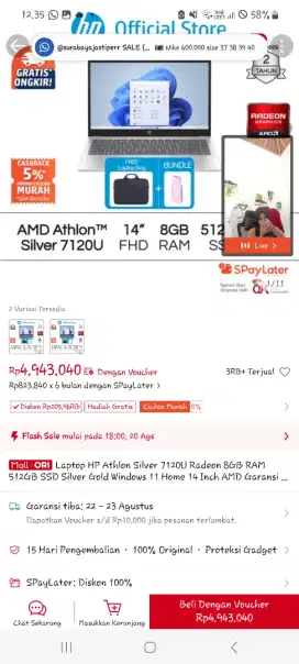 Jual laptop merk HP Barang mulus ssi ss baru beli 2 bulan