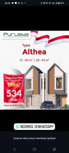 Rumah murah 2 lantai Program free PPN, Bisa DP 0%,