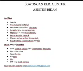 Dibutuhkan asisten bidan