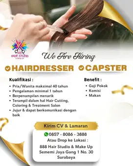 Dicari Hair Dresser Hair Stylist Capster Salon