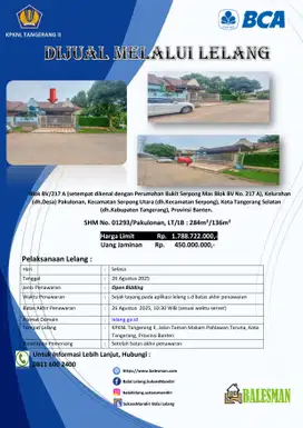 DIJUAL RUMAH MELALUI LELANG WILAYAH TANGERANG