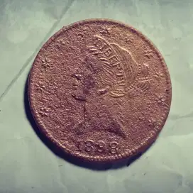 Koin Langka 1898 LIBERTY HEAD 10 DOLLAR USA ANERIKA BEKAS PIN LENCANA