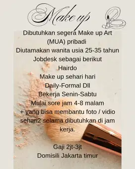 Lowongan make up (MUA) pribadi