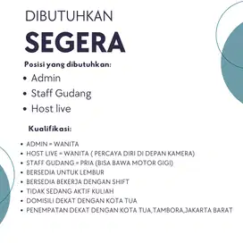 DIBUKA LOWONGAN ADMIN DAN HOST LIVE DI UATAMAKAN DEKAT KOTA TUA