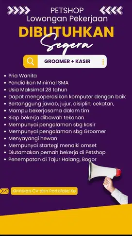 LOWONGAN KASIR+ GROOMER