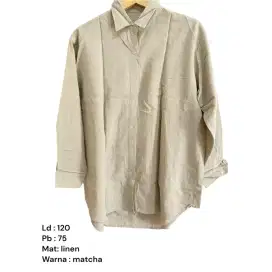 kemeja katun linen matcha