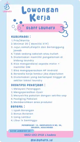 LOWONGAN KERJA LAUNDRY