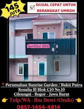 Jual Rumah 1 Lantai Perumahan Sunrise Garden Bukit Putera