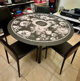 meja makan  kaca set bangku 5
