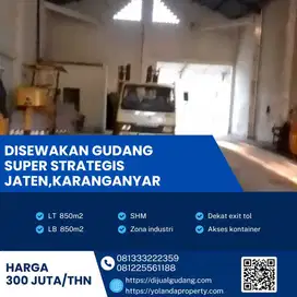 Disewa Gudang Sangat Strategis Lokasi Jaten, Karanganyar 850m2