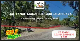 Jual tanah murah pinggir jalan raya di Sumberwungu Tepus Gunung kidul