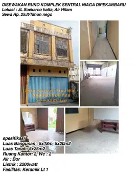 Disewakan ruko komplek sentral niaga jln.soekarno hatta