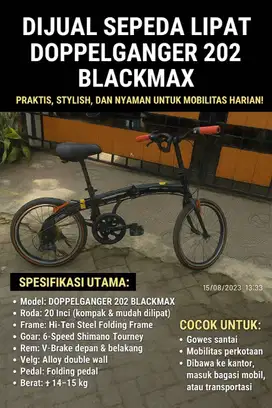 Sepeda Lipat DOPPELGANGER 202 BLACKMAX Japan - RARE ITEM