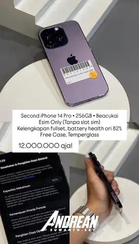 Second Iphone 14 Pro 256 Gb Bea cukai (Esim Only)