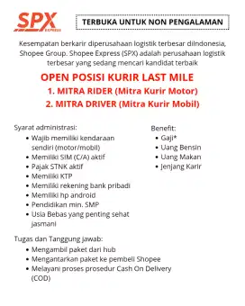 Lowongan Kurir Motor dan Mobil SPX
