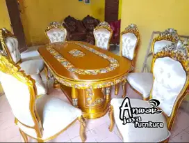 Meja makan ganesha kursi8 full kayu jati set kaca