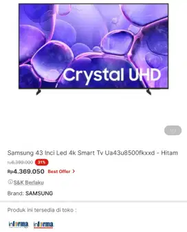 Samsung 43 inc smart tv
