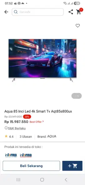 Aqua 85inci led 4k aqt85s800