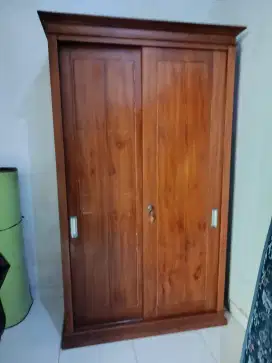Lemari Sliding 2 Pintu Kayu Jati Asli