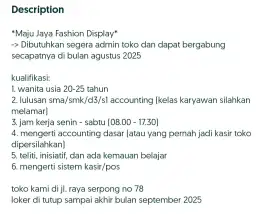 BUTUH CEPAT ADMIN TOKO