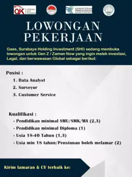 Dibutuhkan Segera.. Staf Admin Kantor Area Surabaya Pusat