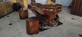 Satu set meja kursi dari akar jati kwalitas super