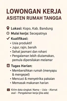 Lowongan Kerja – Asisten Rumah Tangga
