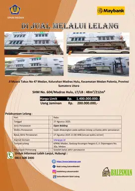 DIJUAL RUMAH MELALUI LELANG WILAYAH MEDAN