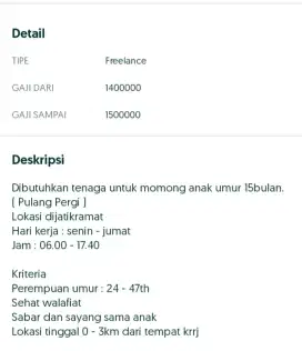 Dibutuhkan Art buat momong balita 15bulan lokasi dijatikramat