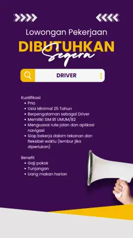 Lowongan Kerja – Driver Ekspedisi Angkutan Kendaraan