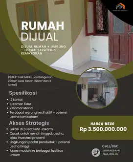 DIJUAL RUMAH + WARUNG – LOKASI STRATEGIS KEMAYORAN, JAKARTA PUSAT