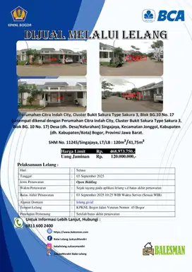 DIJUAL RUMAH MELALUI LELANG WILAYAH JAWA BARAT