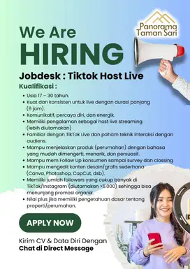 Loker Host Live Tiktok (Dibutuhkan Secepatnya)