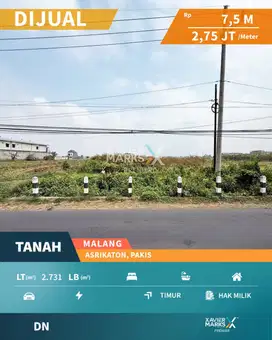 Dijual Tanah Lokasi Nol Jalan Raya Asrikaton Pakis Malang