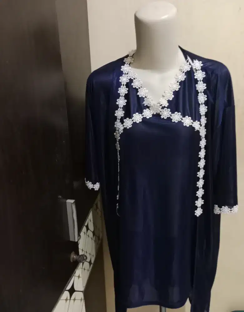 Baju tidur lingerie 2 pcs warna biru dan hitam