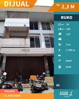 Dijual Ruko Cocok Untuk Usaha di Pasar Besar di Kyai Tamin Malang