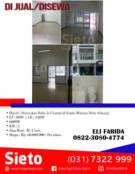 Disewakan Ruko 3.5 Lantai di Graha Mutiara Delta Sidoarjo
