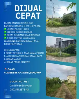 dijual tanah kavling di benowo dekat GBT dan pasar benowo