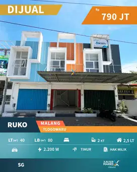 Harga BU Dijual Ruko 2,5 Lantai Baru Dekat Exit Tol  Tlogowaru Malang