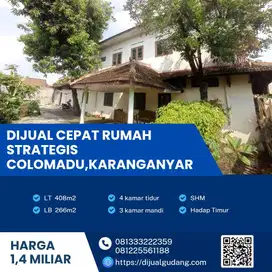 Dijual Cepat Rumah  Sangat Strategis Colomadu,Karanganyar Luas 408m2