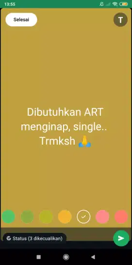 Dicari ART single bisa nginap