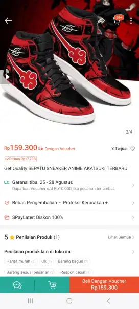 Sneakers Anime Akatsuki Naruto Ukuran 43